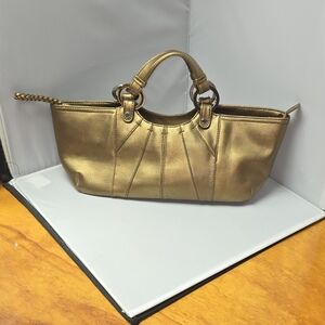 Tommy Hilfiger Gold Metallic Leather Shoulder Bag
